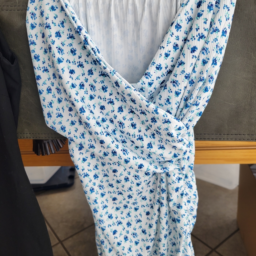 Floral Blue and White Wrap Dress